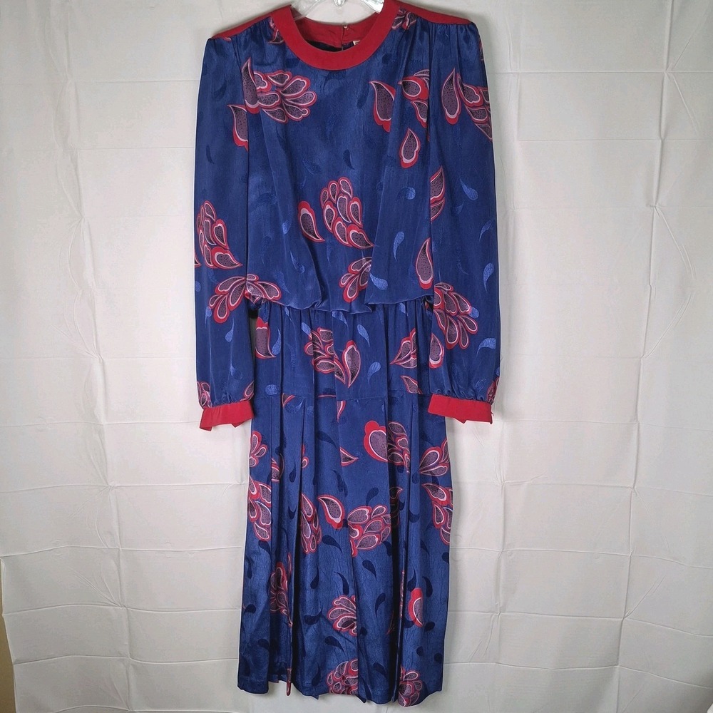 Vintage Jackie Taub For Connections Women Size 10‎ Dress Blue Red Paisley Zip